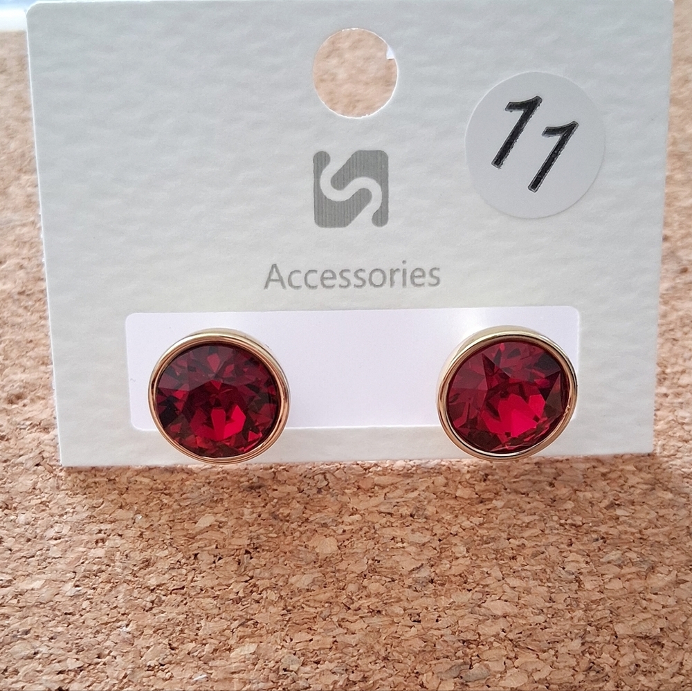 Red Crystal Gold Earrings